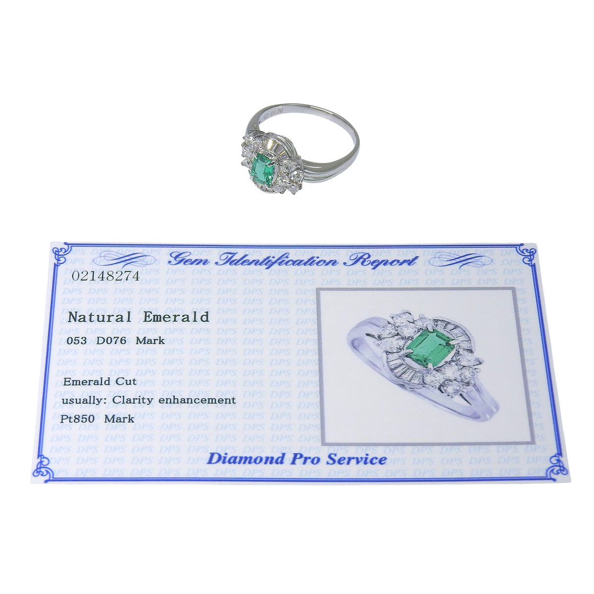 Emerald ring, E0.53/D0.76, platinum Pt850, 6.3g