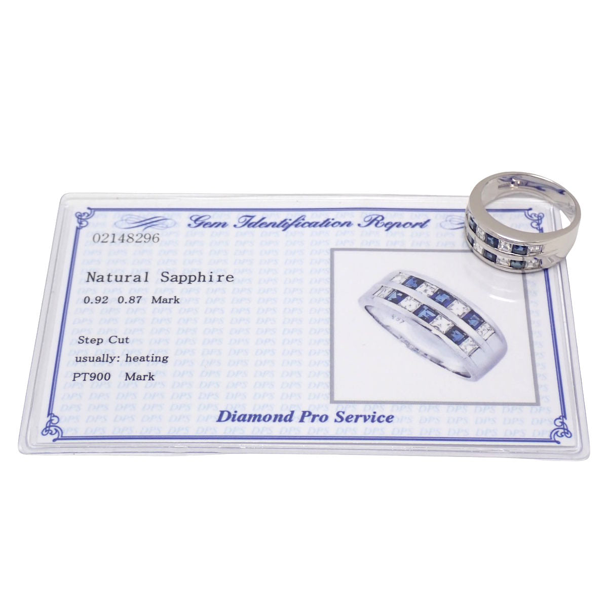 Sapphire and diamond ring, size S0.87/D0.92, platinum Pt900, 10.0g