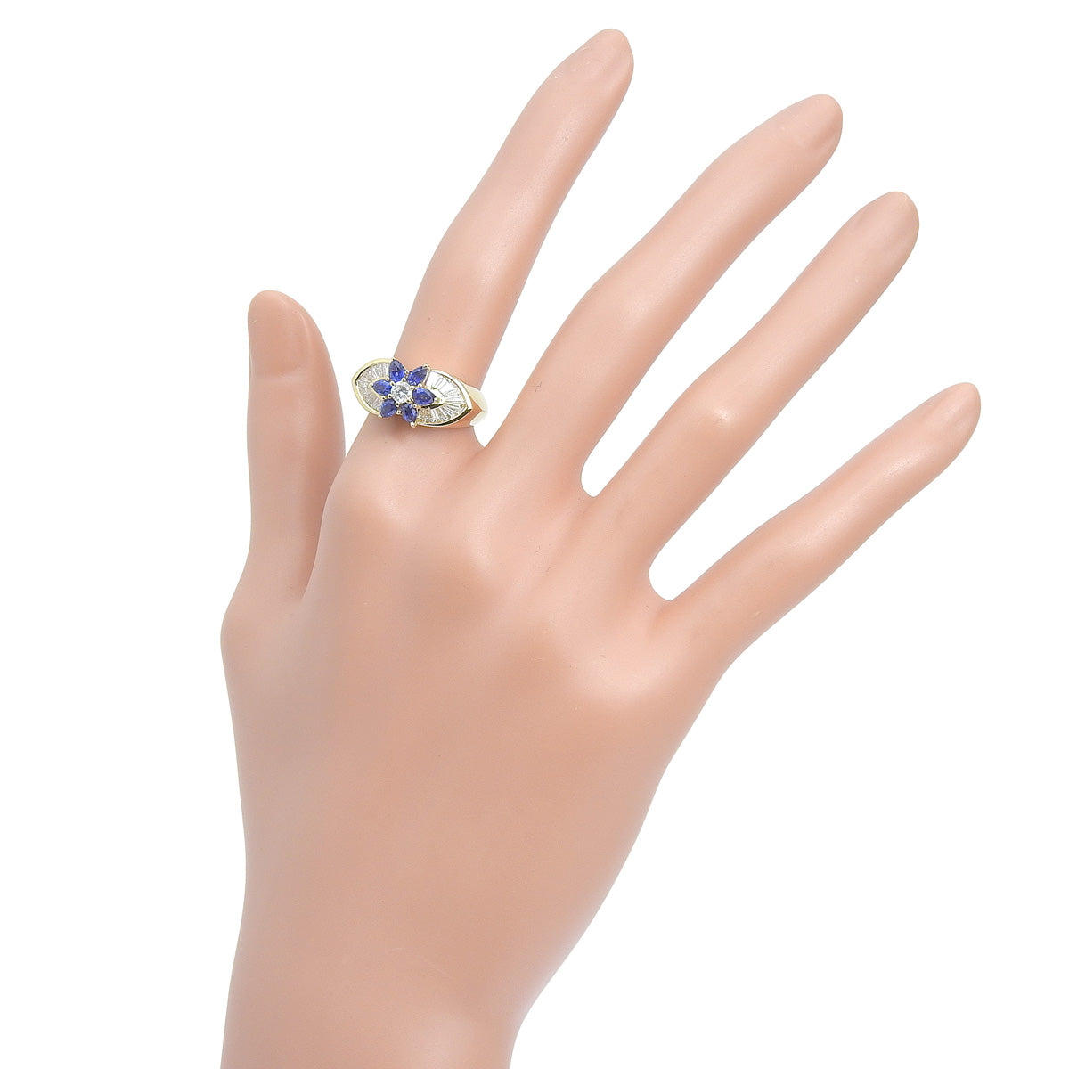 サファイア フラワー リング S0.87/D0.50,0.15 K18YG 7.8g