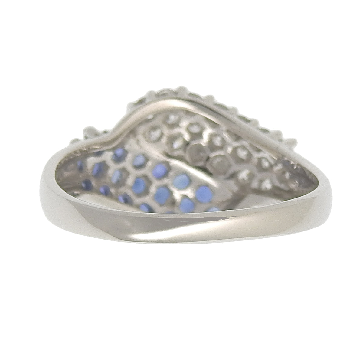 Pave sapphire and diamond ring, size S0.61/D0.45, platinum Pt900, 4.4g