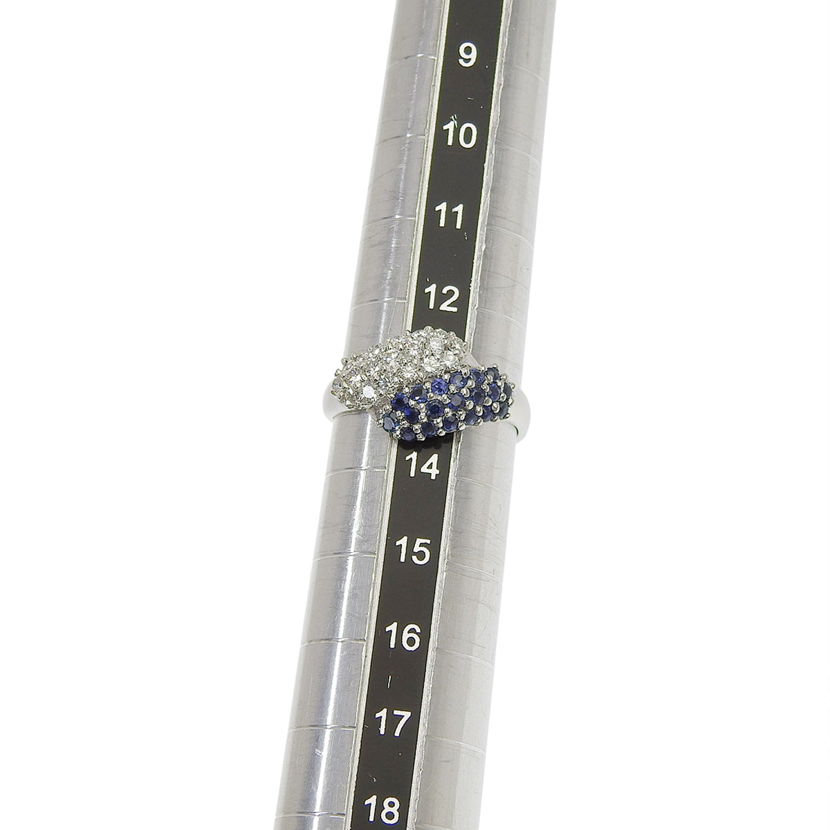 Pave sapphire and diamond ring, size S0.61/D0.45, platinum Pt900, 4.4g