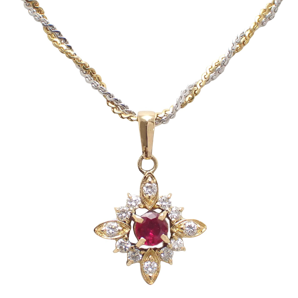 ルビー ダイヤモンドネックレス R0.26/D0.26 K18YG K18WG 5.6g