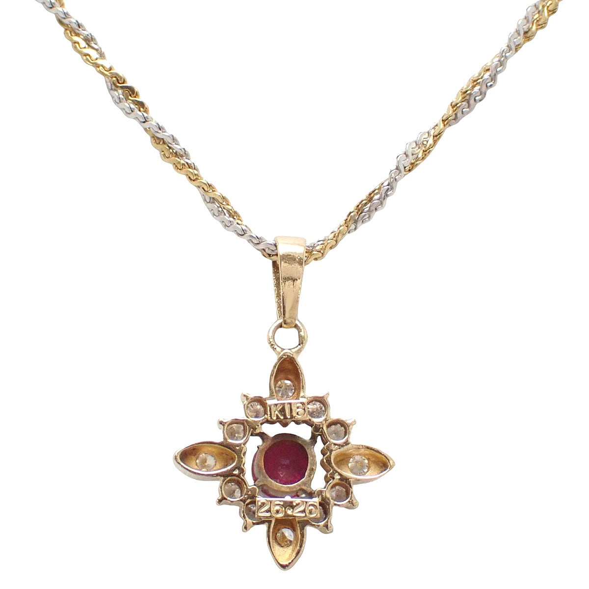 ルビー ダイヤモンドネックレス R0.26/D0.26 K18YG K18WG 5.6g