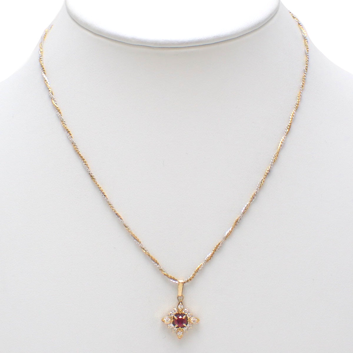 ルビー ダイヤモンドネックレス R0.26/D0.26 K18YG K18WG 5.6g