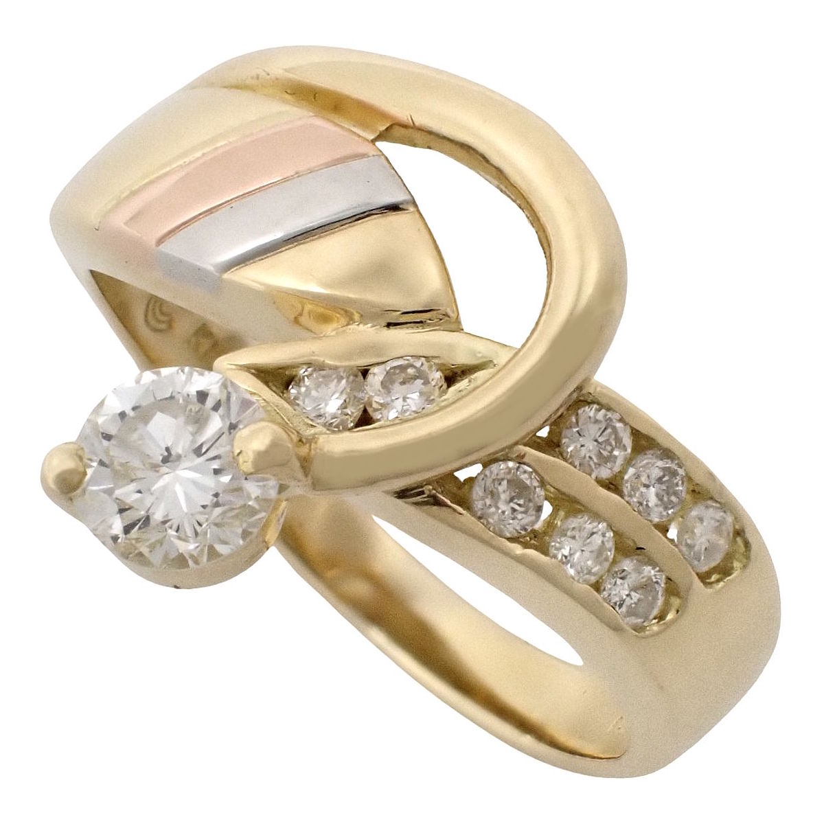 Diamond Ring D0.50 Yellow Gold K18YG PG Platinum Pt900 Size 13(53) 5.4g