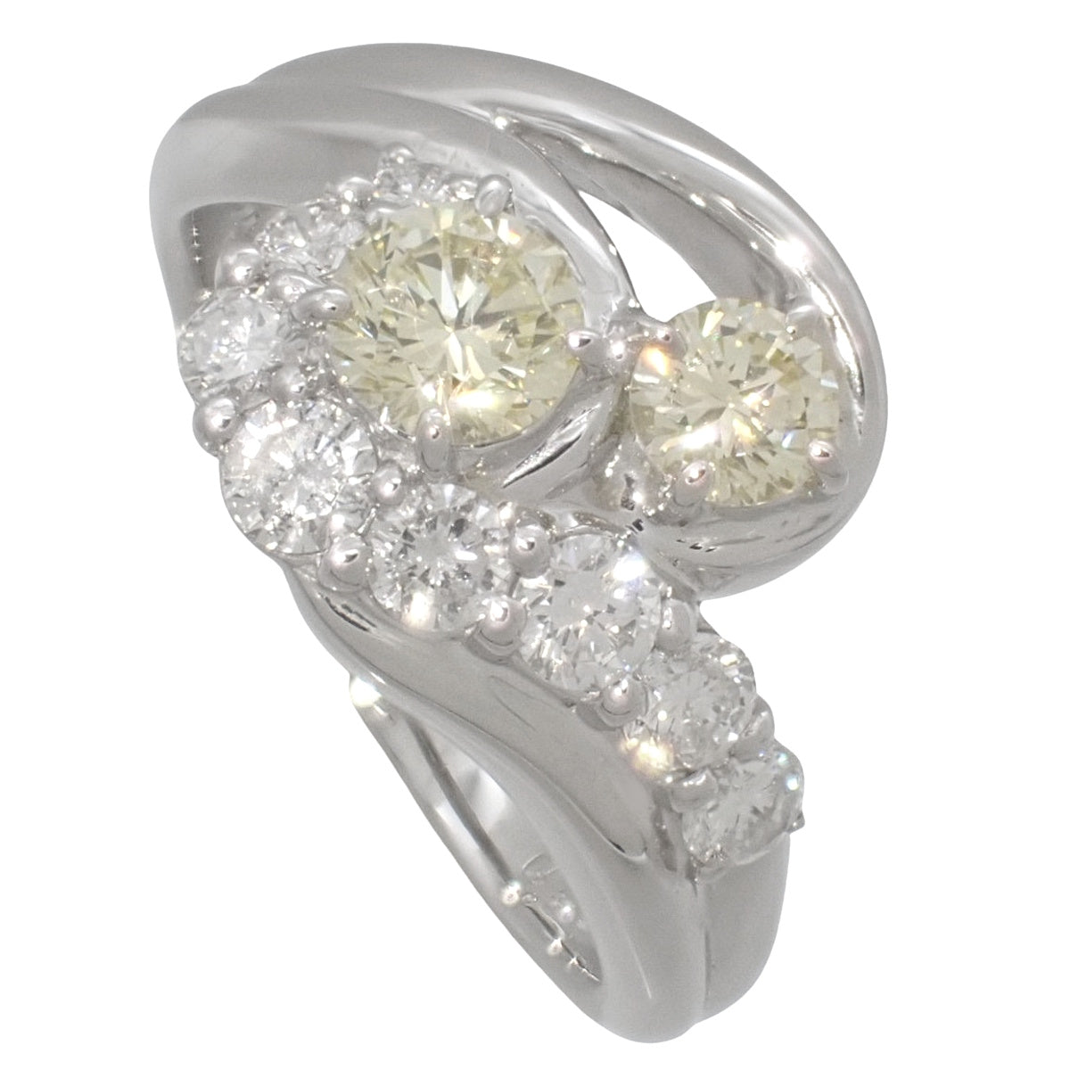 抱き合わせ腕 イエローダイヤモンド リング D0.53,0.47 Pt900 12(52)号 8.5g