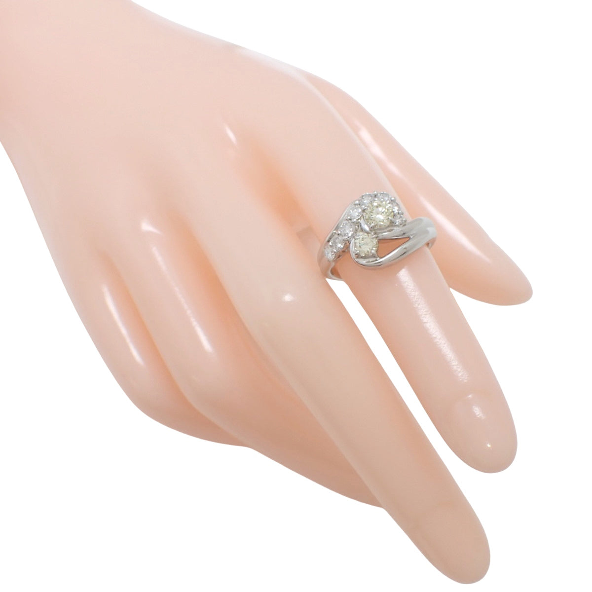 抱き合わせ腕 イエローダイヤモンド リング D0.53,0.47 Pt900 12(52)号 8.5g