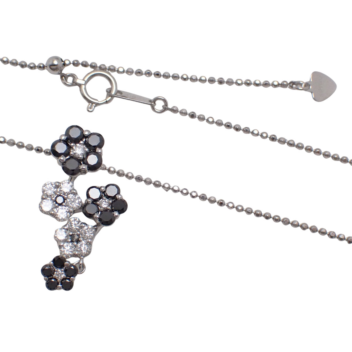 ブラックダイヤモンド フラワーネックレス BD1.00/D0.56 ホワイトゴールド K18WG 7.3g