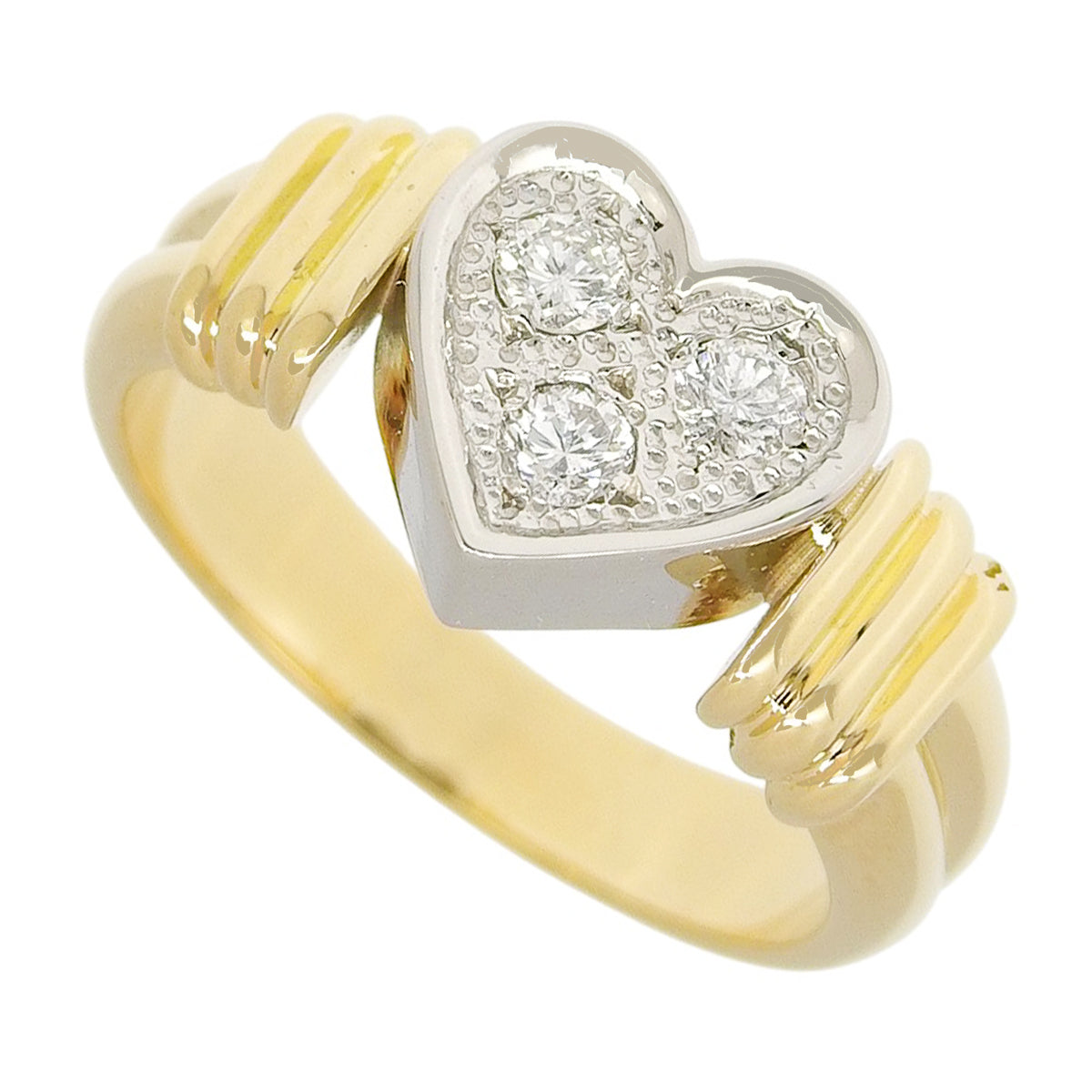 3PD ハート リング D0.21 イエローゴールド K18YG プラチナ Pt900 7.6g