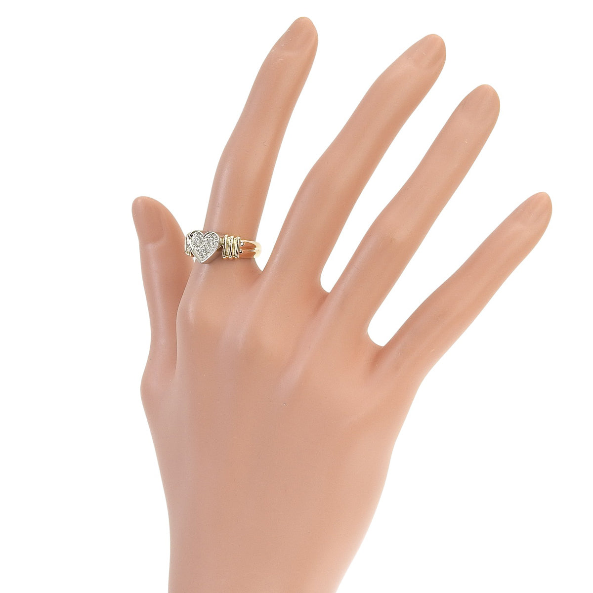 3PD ハート リング D0.21 イエローゴールド K18YG プラチナ Pt900 7.6g