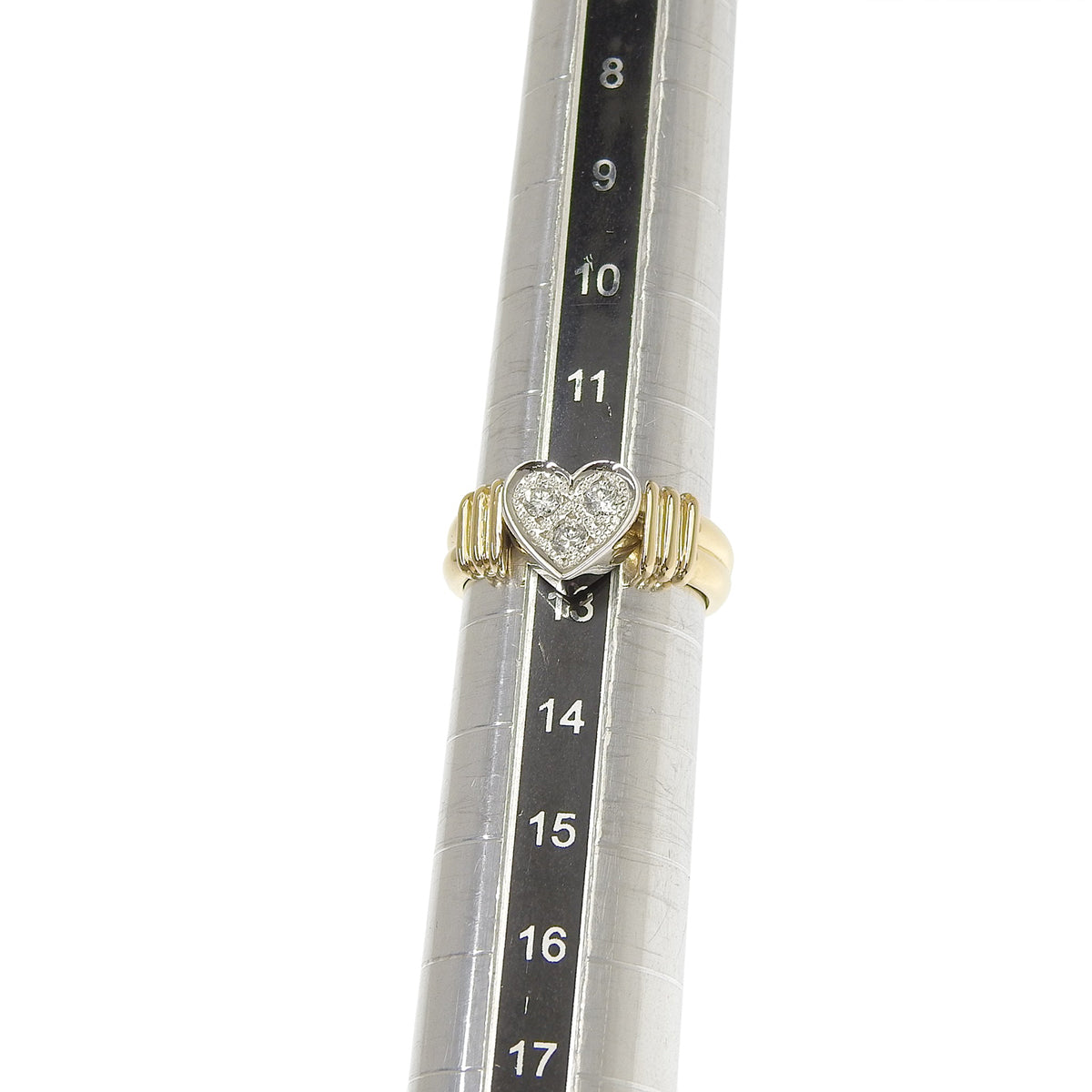 3PD ハート リング D0.21 イエローゴールド K18YG プラチナ Pt900 7.6g
