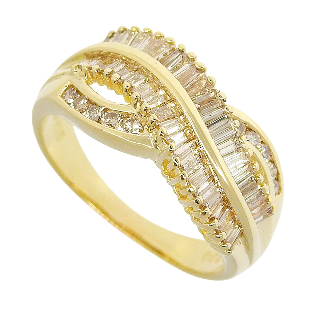 Baguette-cut diamond ring, D1.00, 18K yellow gold, 5.2g