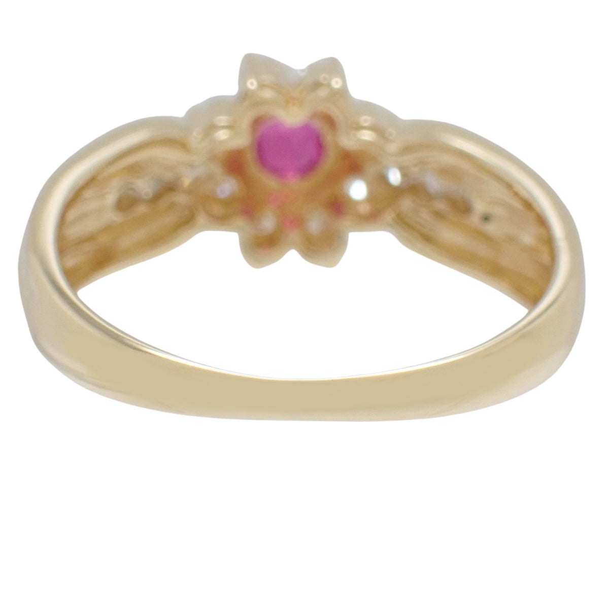 Ruby Diamond Flower Motif Ring R0.19/D0.40 K18YG Size 11.5 (US 6) 3.5g