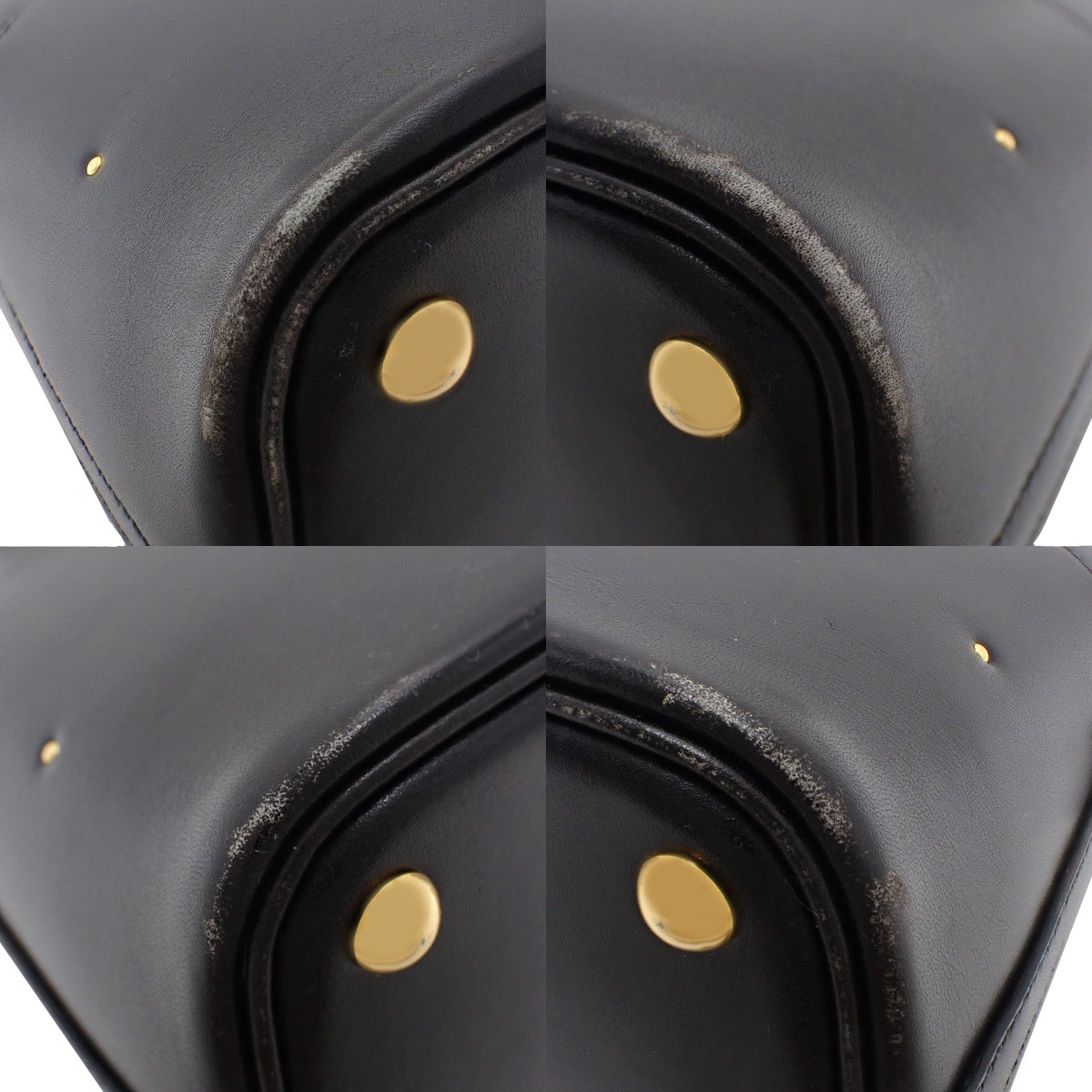Bolide 27 studded box calf leather in black with gold hardware and a 〇X stamp