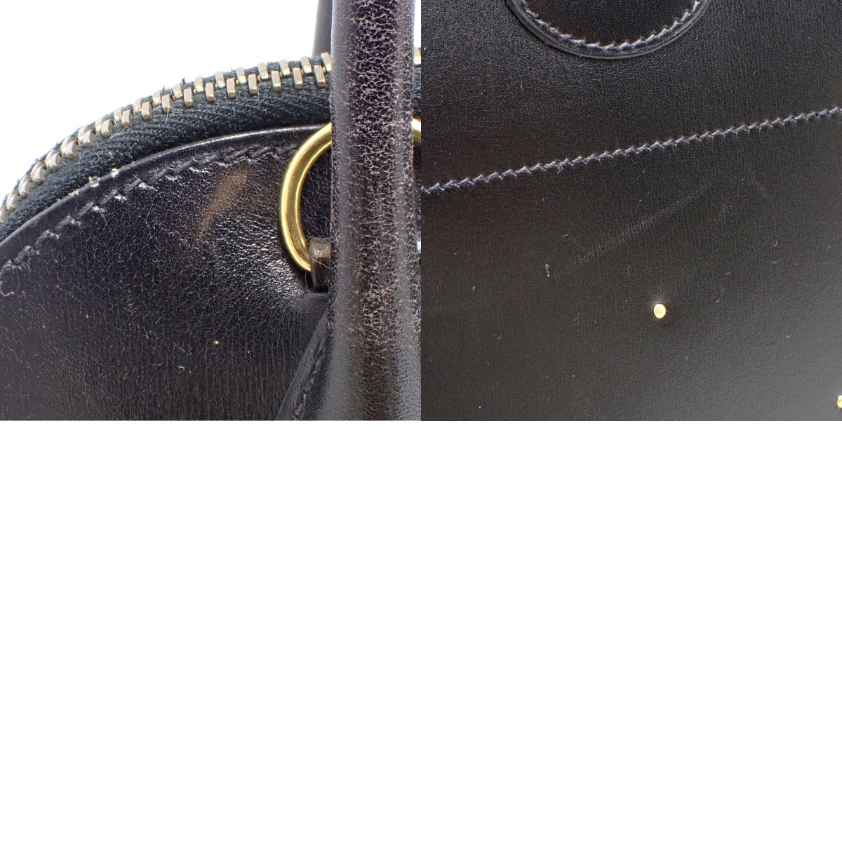 Bolide 27 studded box calf leather in black with gold hardware and a 〇X stamp