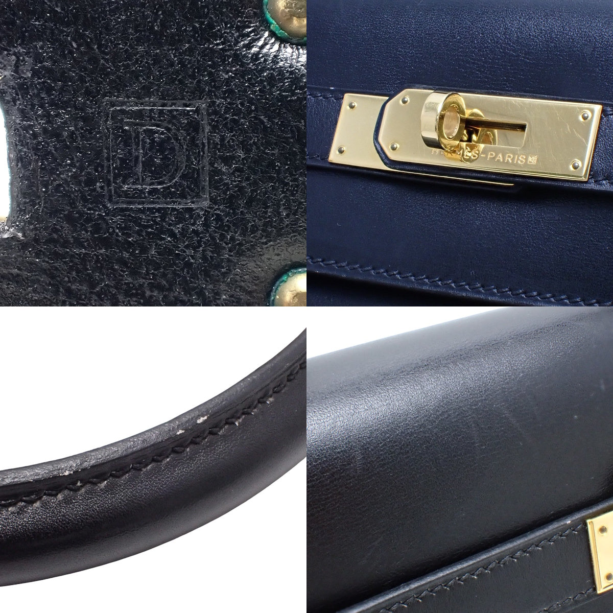 Kelly 32 (Outer Stitch) Box Calf Leather, Black, Gold Hardware, D Stamp