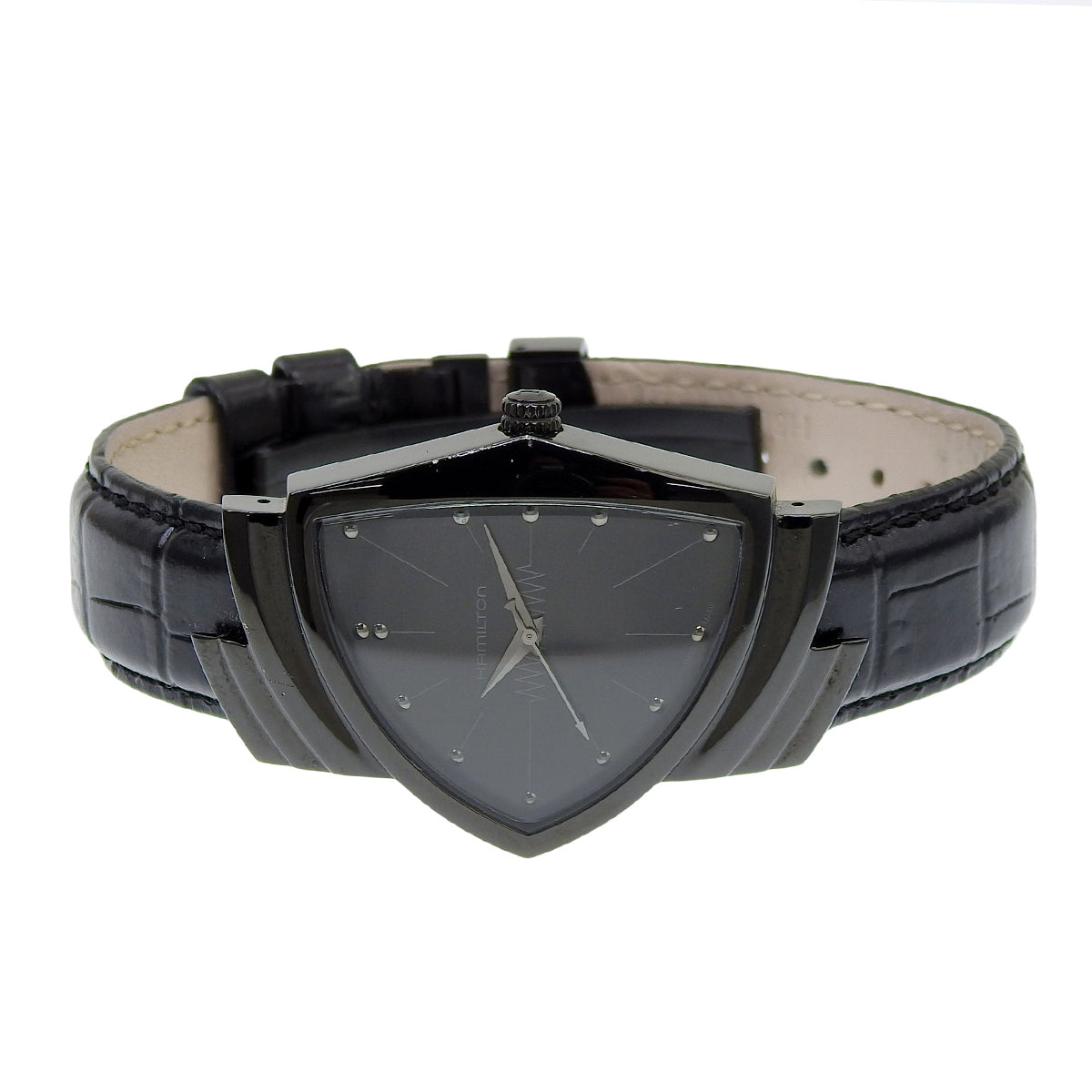 ベンチュラ フルブラック H244010 SS/革 ブラック クオーツ メンズ