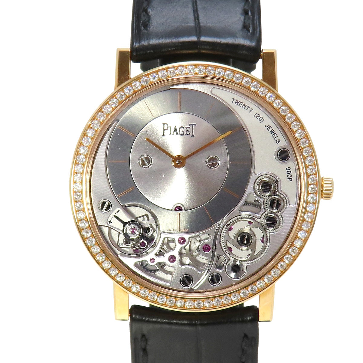 Altiplano Ultimate Automatic P10921 PG/皮革表圈镶钻手动上链男士腕表