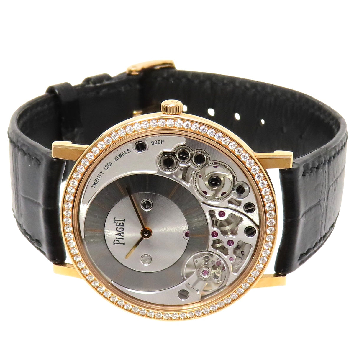 Altiplano Ultimate Automatic P10921 PG/皮革表圈镶钻手动上链男士腕表