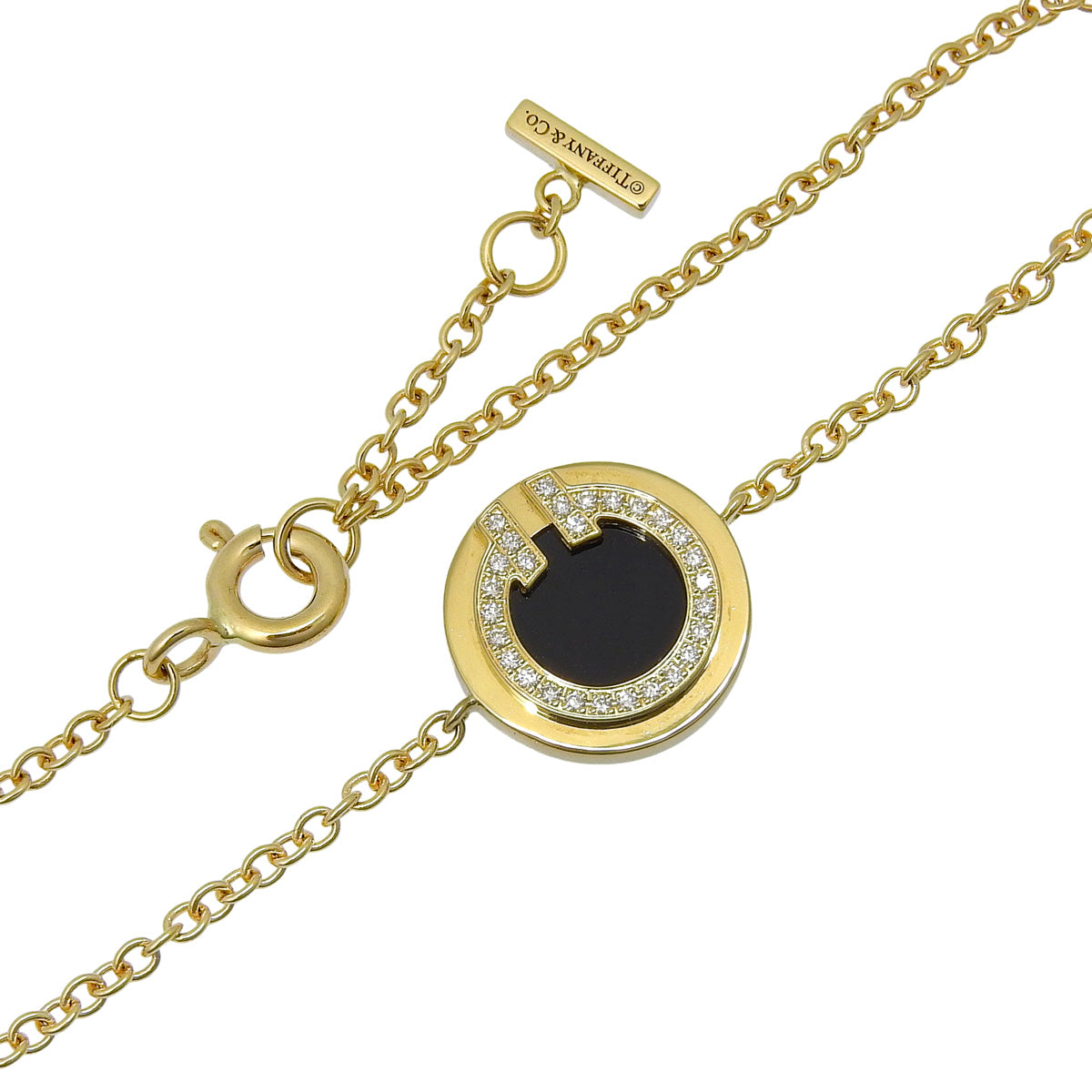 T Two Circle Bracelet with Onyx and Diamonds, 18K Yellow Gold, 2.9g