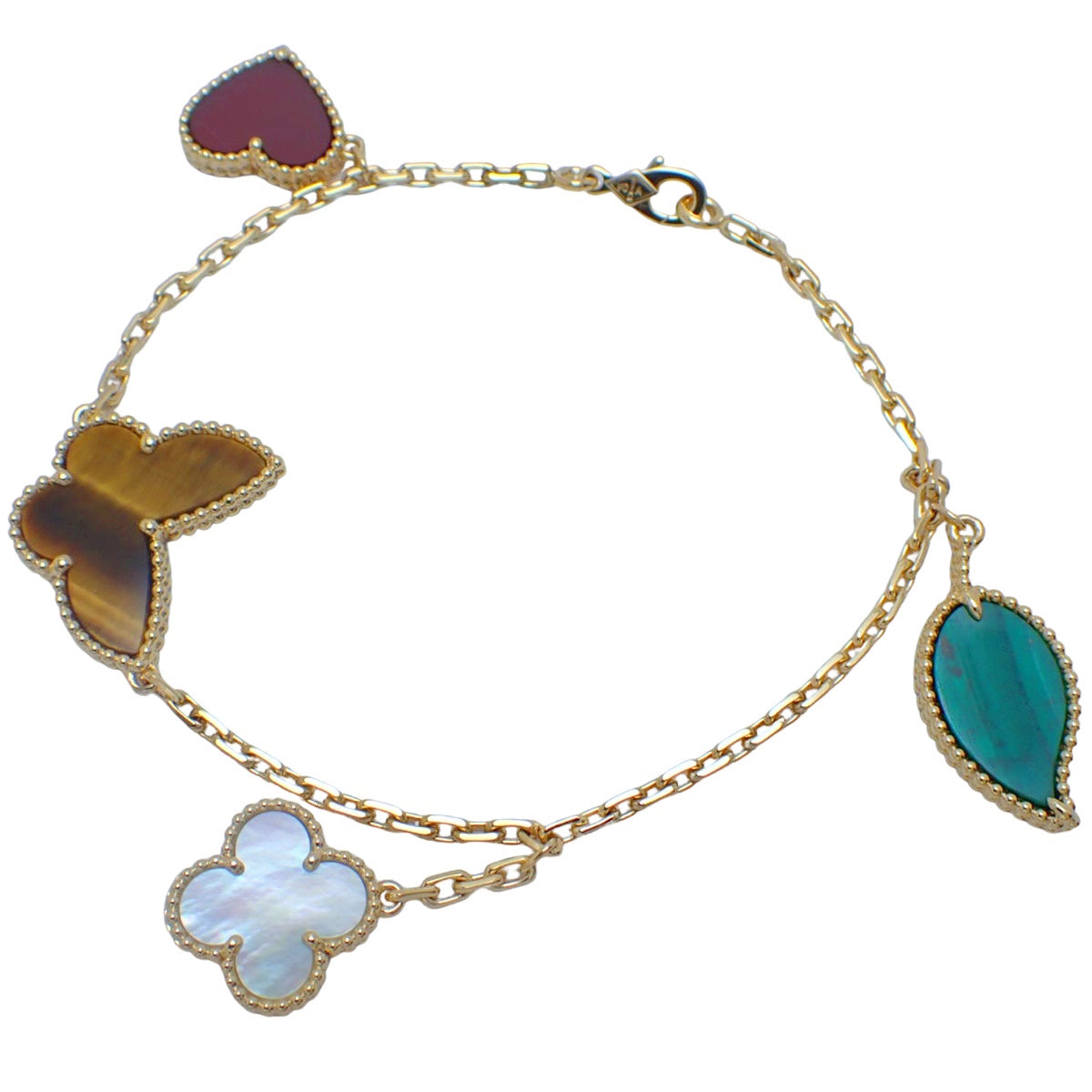 幸运阿尔罕布拉手链，四种图案可选：红玉髓/白贝壳/孔雀石/虎眼石，18K黄金