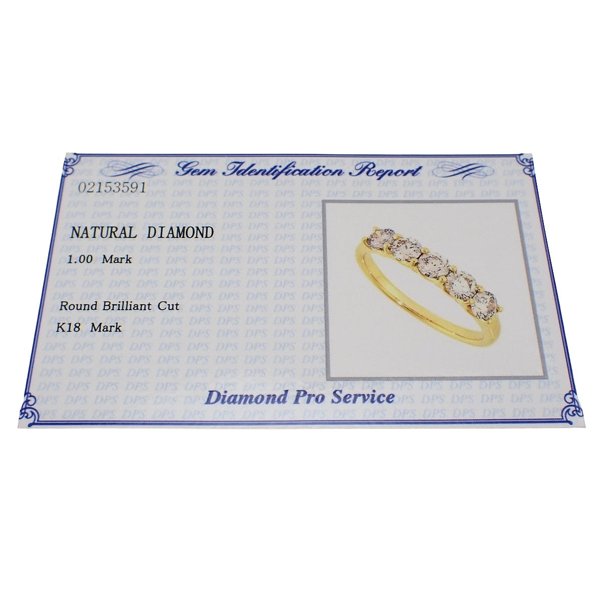 5颗钻石戒指 D1.00 18K黄金 10(50)号 2.7g