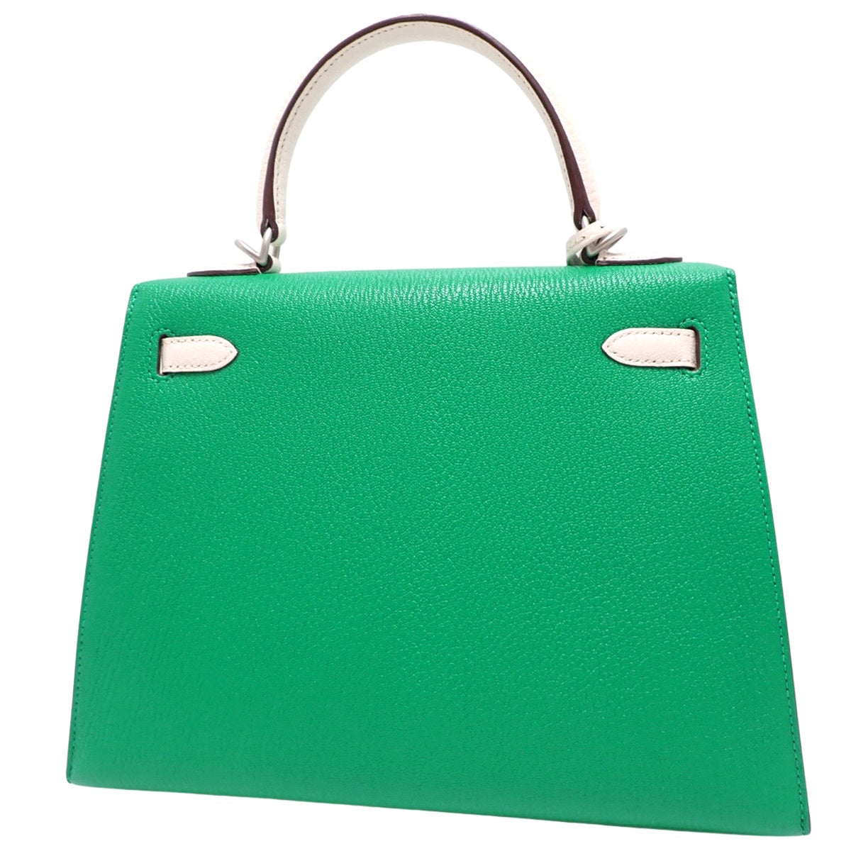 Kelly 25 (External Stitching) Chevre Mint Mushroom, Matte Silver Hardware, U Stamp