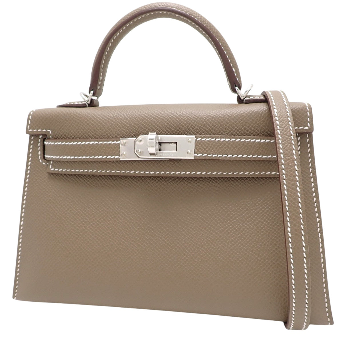 [Unused] Mini Kelly 2 Epsom Leather, Etoupe/Etoupe, Silver Hardware, Double Stamp