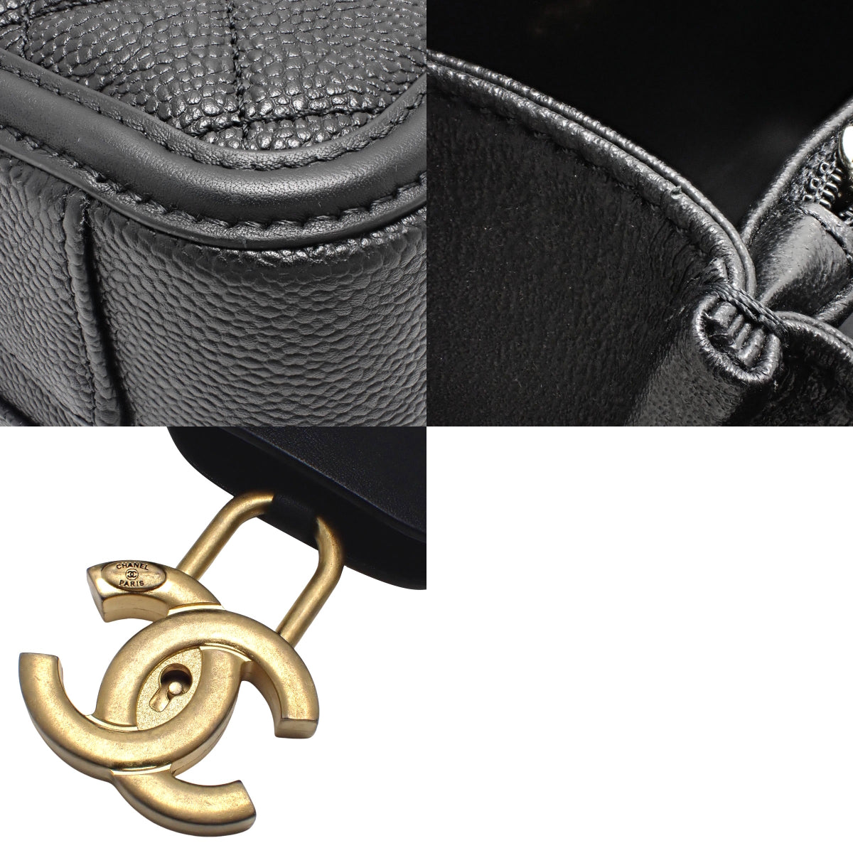 Matelasse CC Filigree 黑色鱼子酱皮革化妆包 A93344