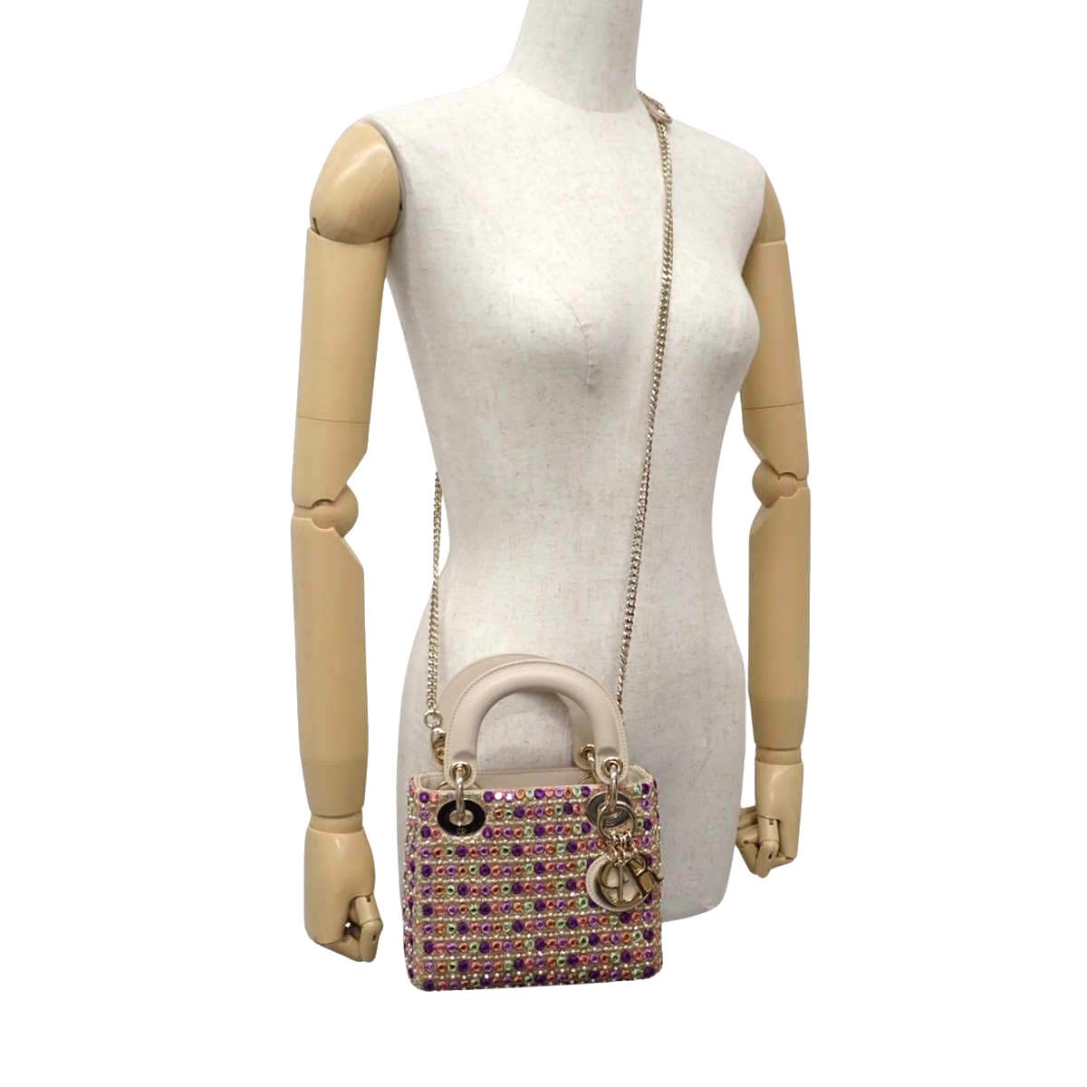 Lady Dior Mini Leather Embroidered Sequins Shoulder Bag in Beige, Purple, Green/Orange, and Multicolor Sequins