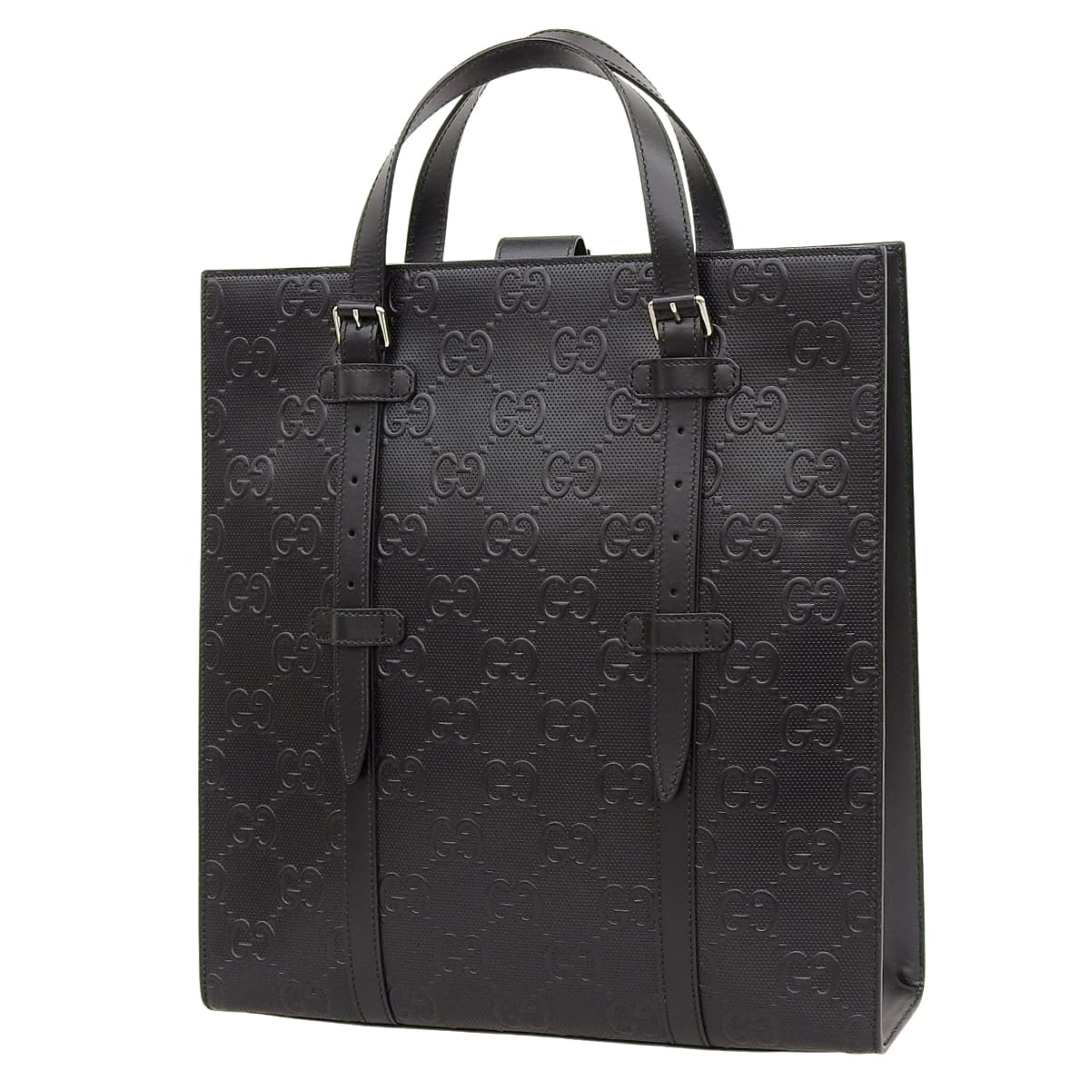 GG embossed 2-way bag in black leather, 700421