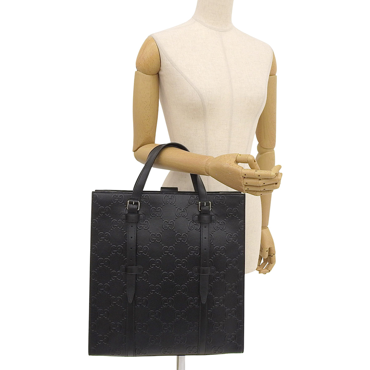 黑色皮革 GG 压纹两用包，700421