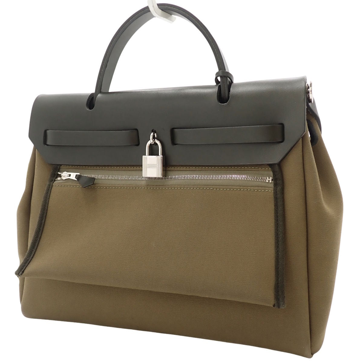 エールバッグジップPM トワルオフィシエ カーフ パラジウム金具 カーキ ブラック シルバー金具 D刻印