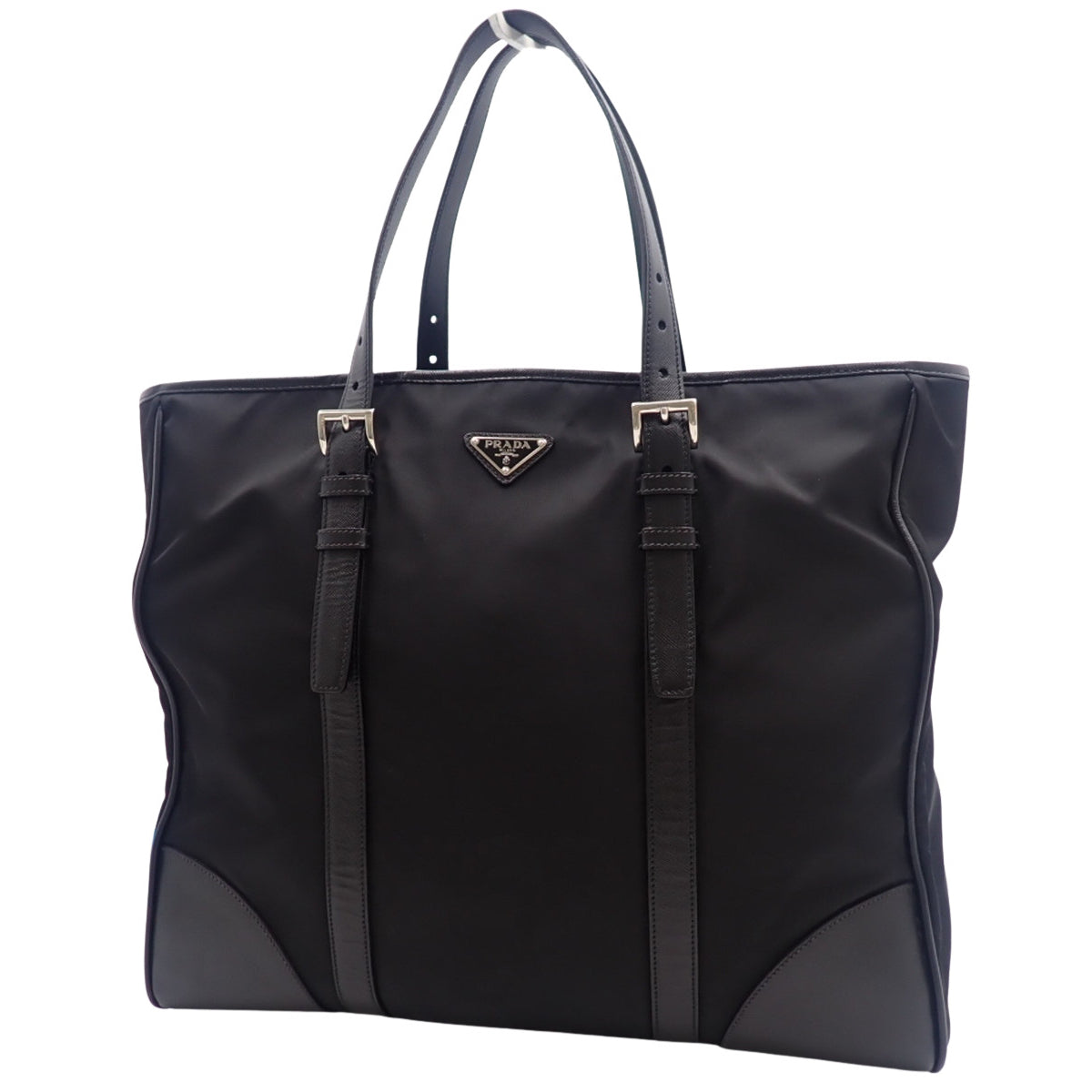 三角ロゴ Re-Nylonトートバッグ ナイロン サフィアーノレザー NERO ネロ VA0663