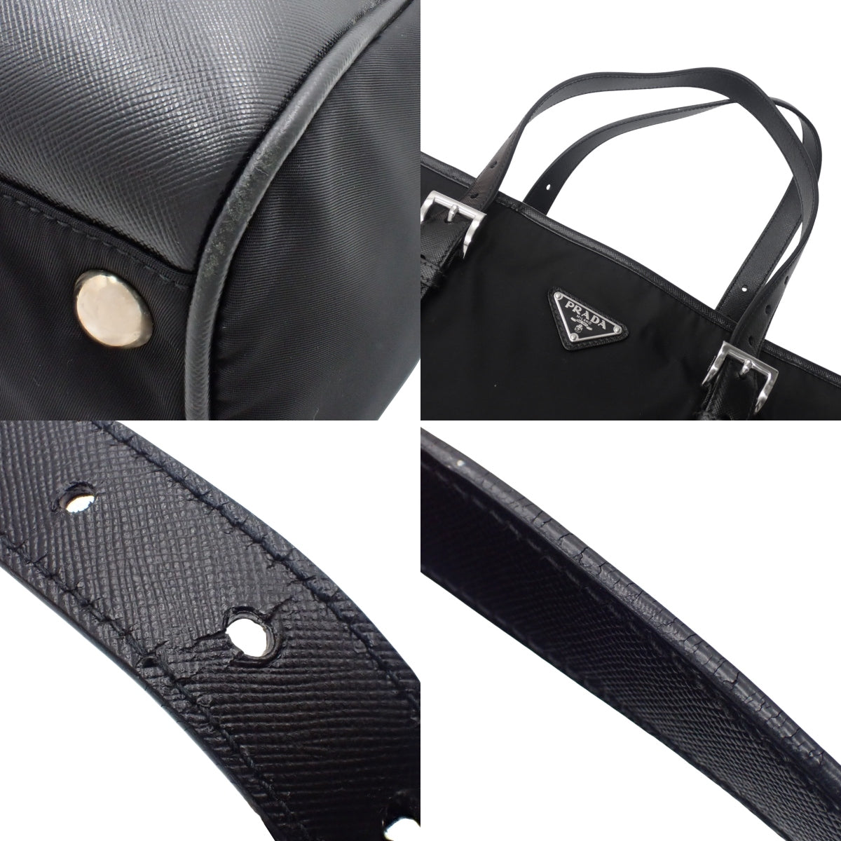 Triangle logo Re-Nylon tote bag in nylon and Saffiano leather (NERO) (VA0663)