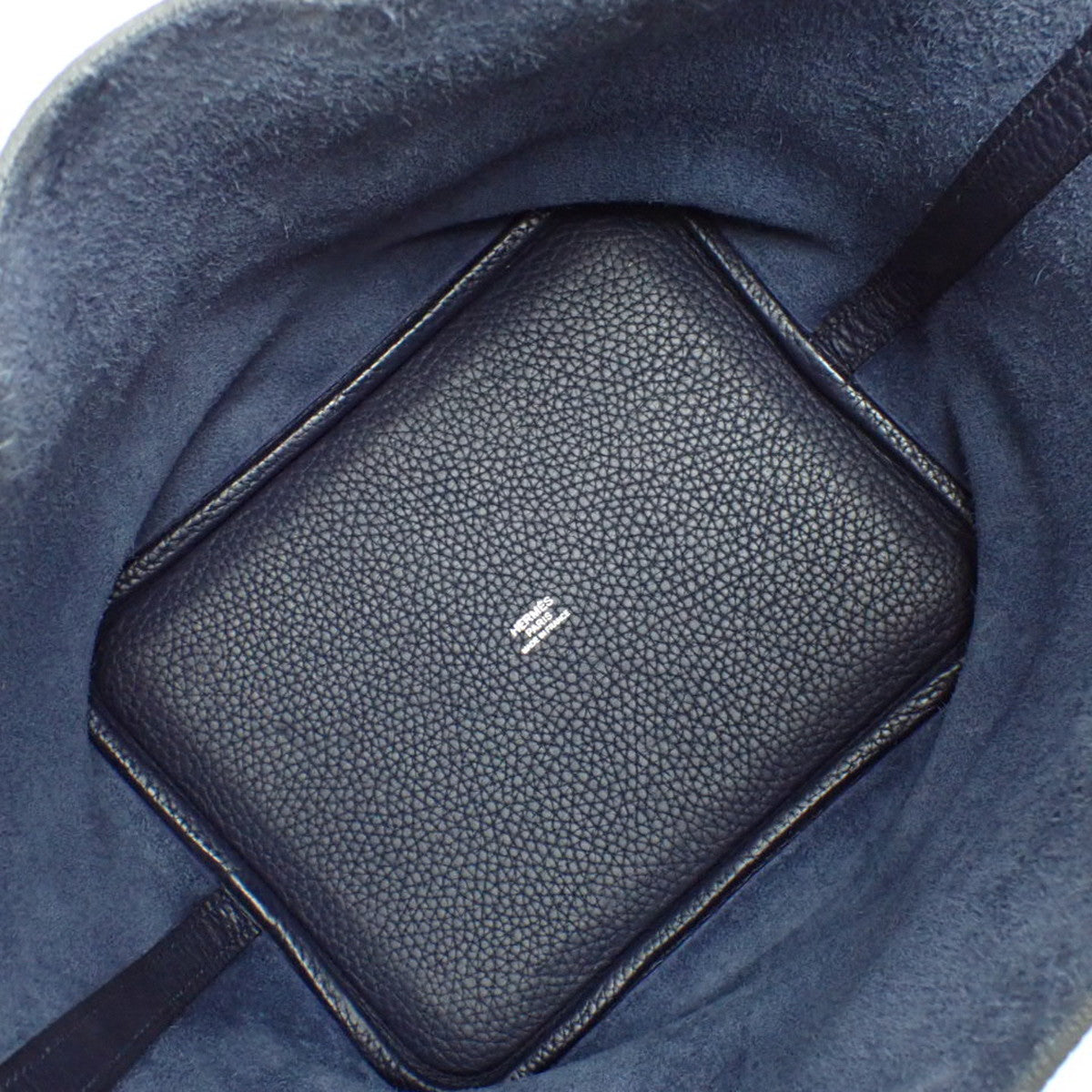 Picotin Lock MM, Taurillon Clemence leather, blue indigo, silver hardware, D stamp