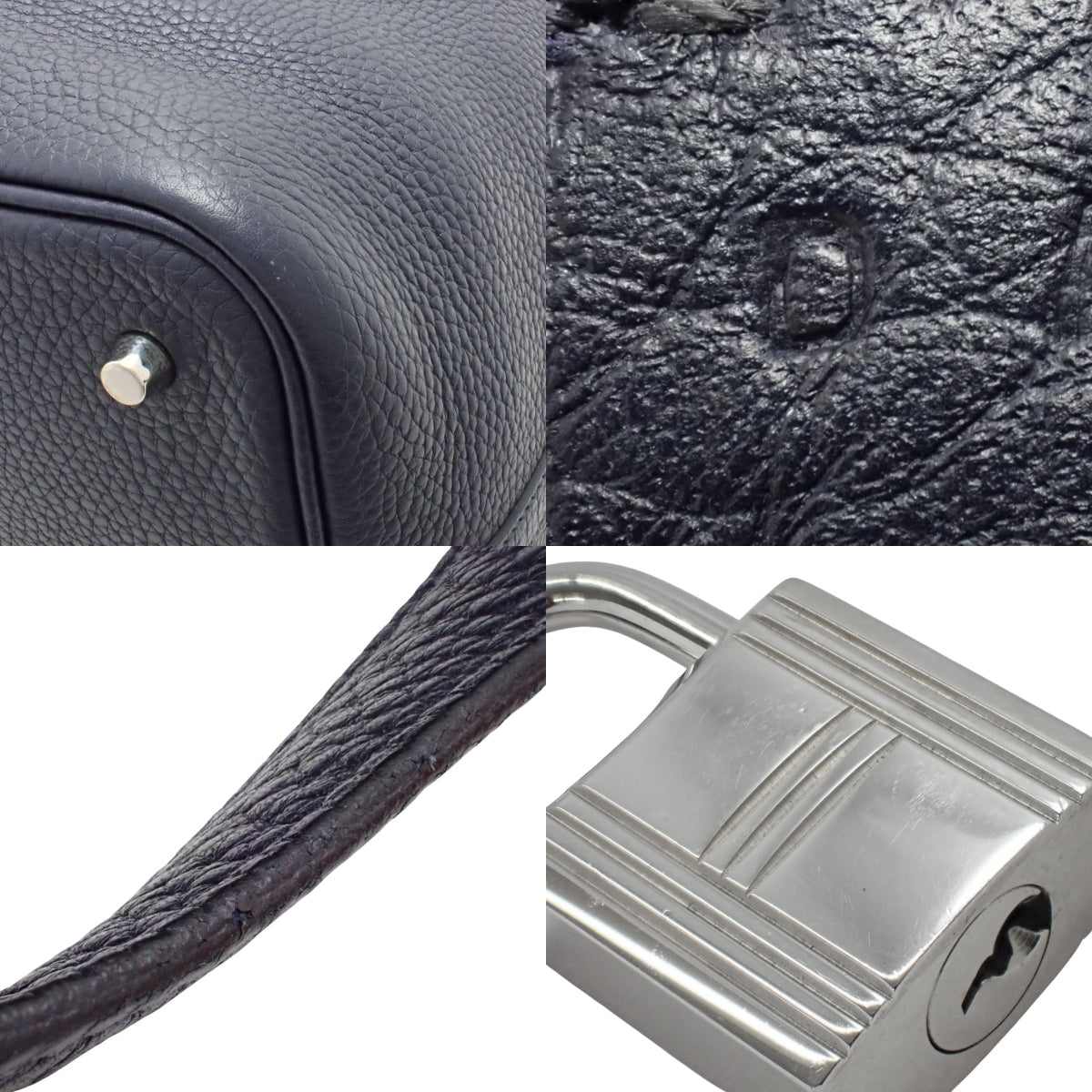Picotin Lock MM, Taurillon Clemence leather, blue indigo, silver hardware, D stamp