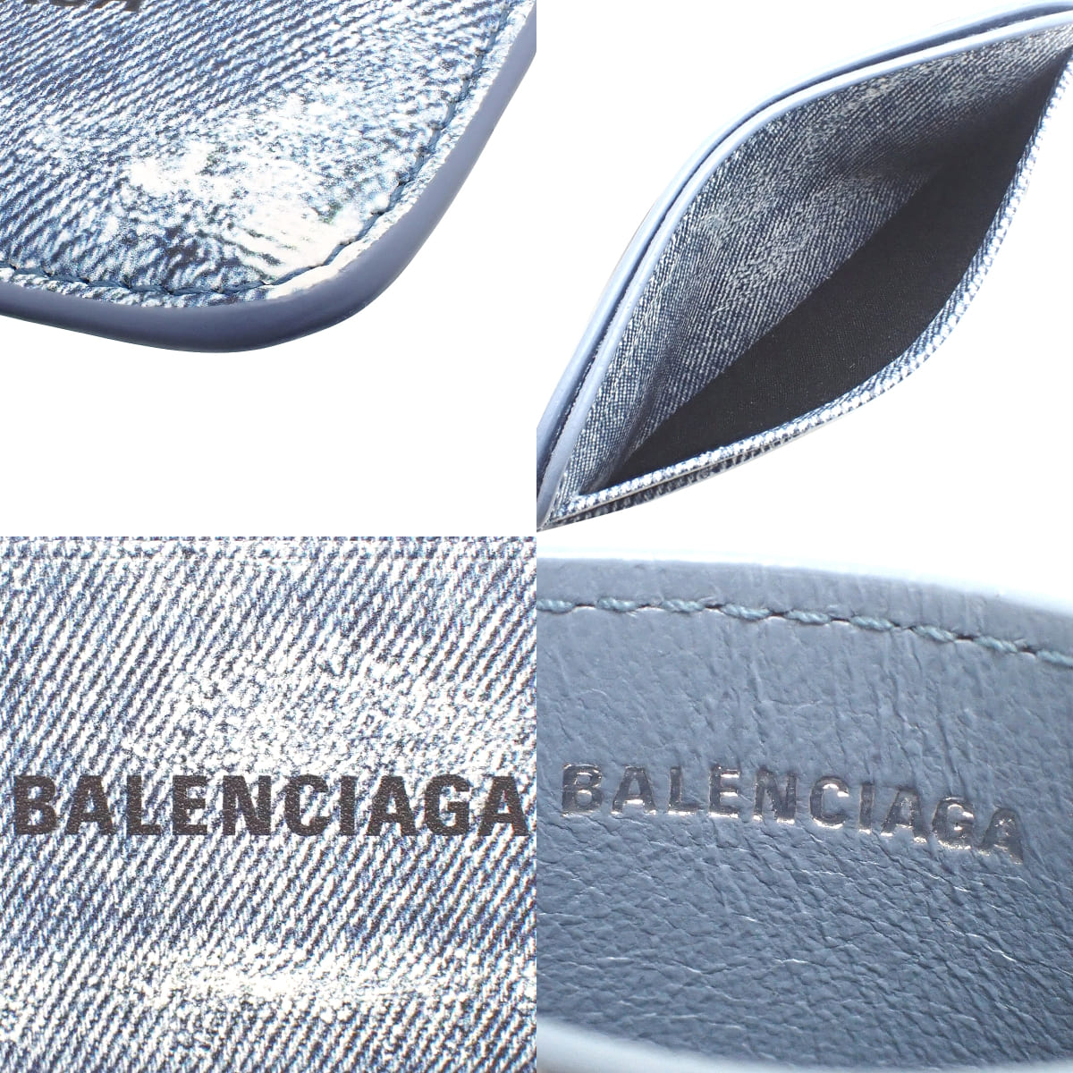 デニムプリント カードケース レザー ブルー 593812