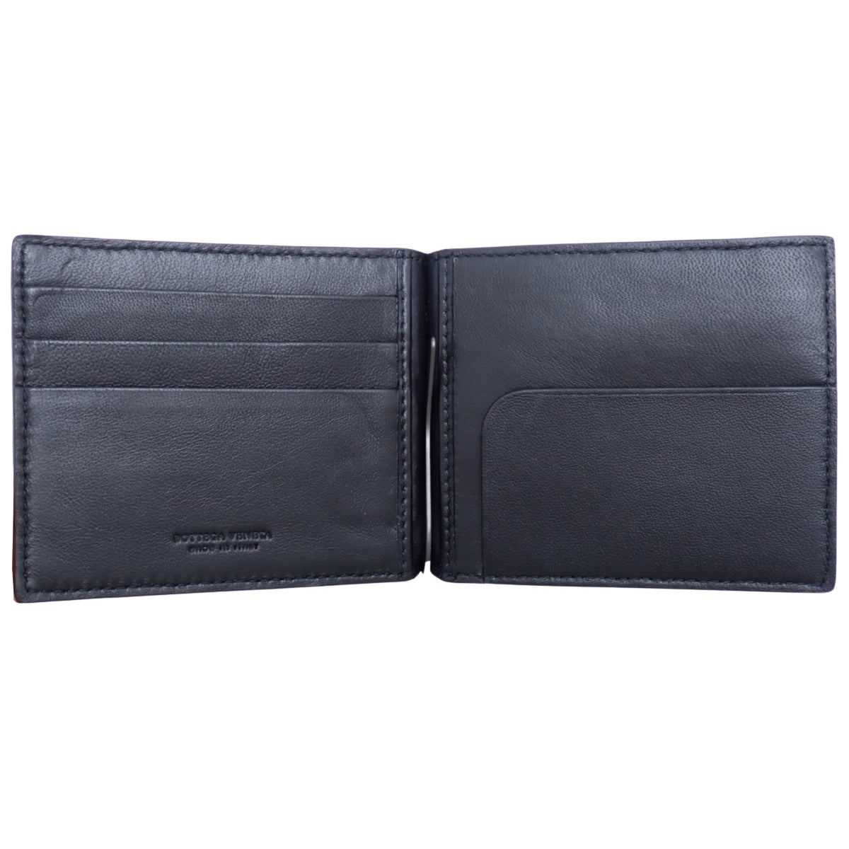 Intrecciato bifold wallet with money clip in black leather