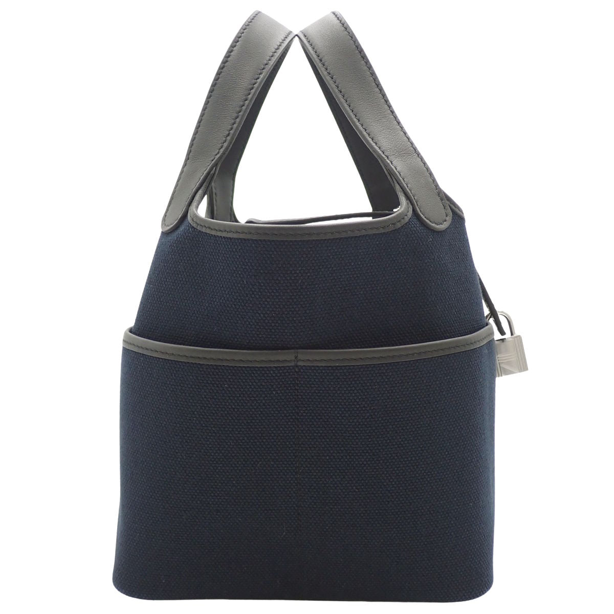 Picotin Lock Cargo PM Toile H, Palladium Hardware, Bleu Nuit, U Stamp