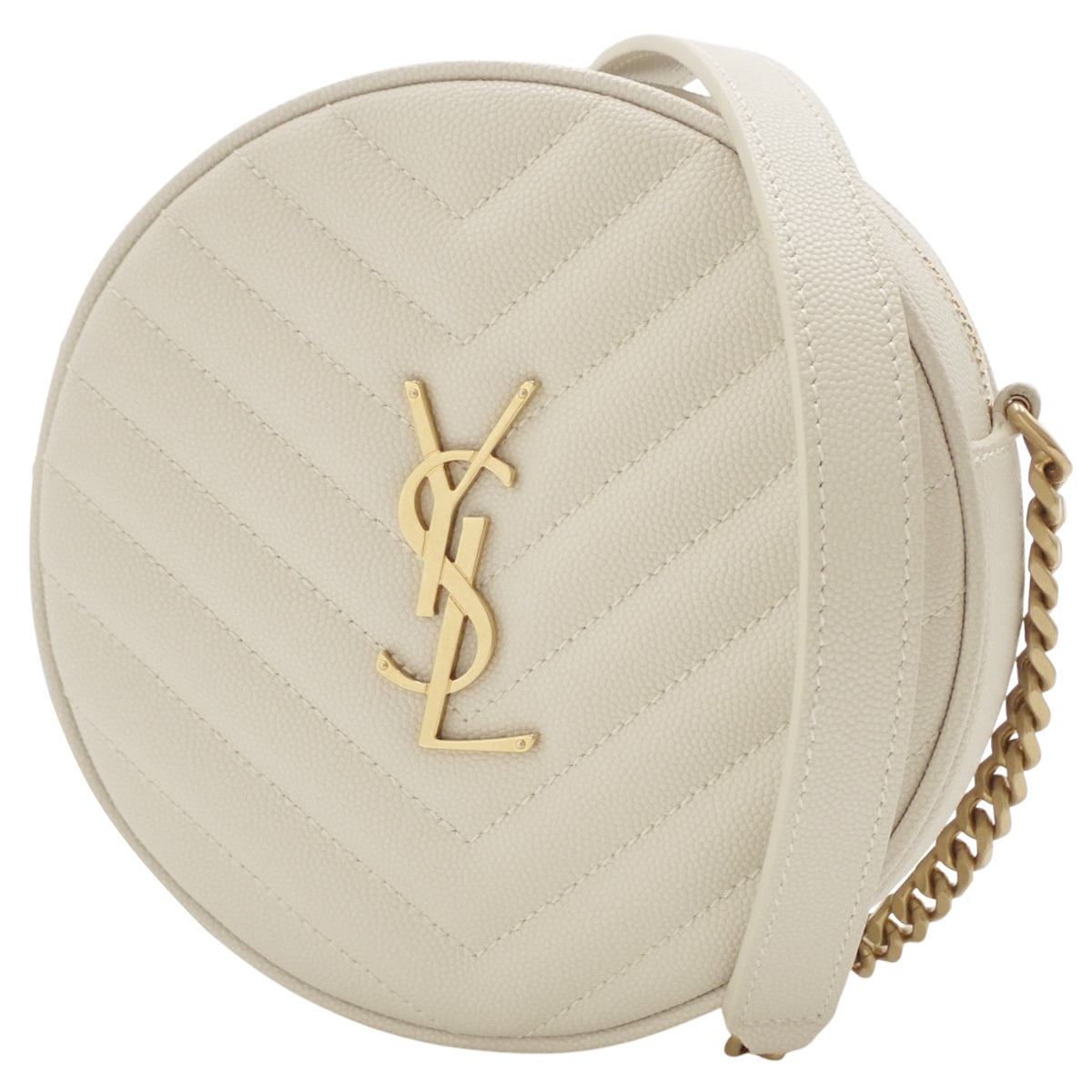 Vinyl Chain Shoulder Bag in Off-White Leather 610436