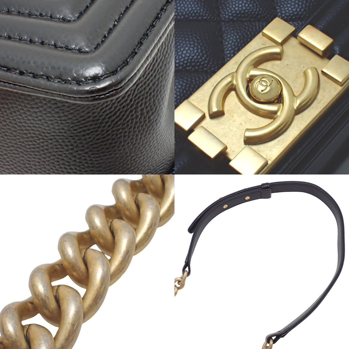 ボーイシャネル ココマーク チェーンショルダーバッグ キャビアスキン ブラック