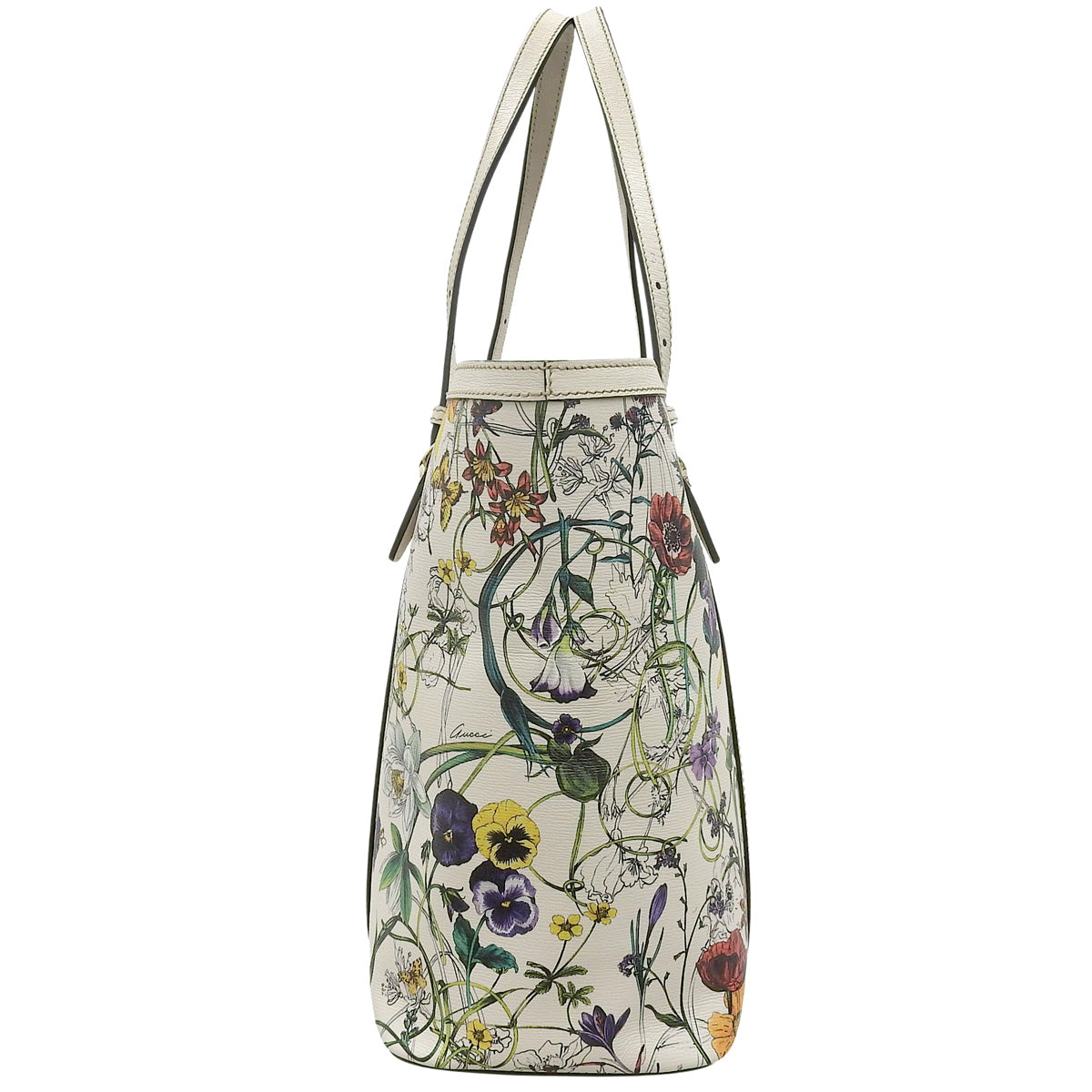 Nice Flora Tote Bag in White and Multicolor Leather (309613)