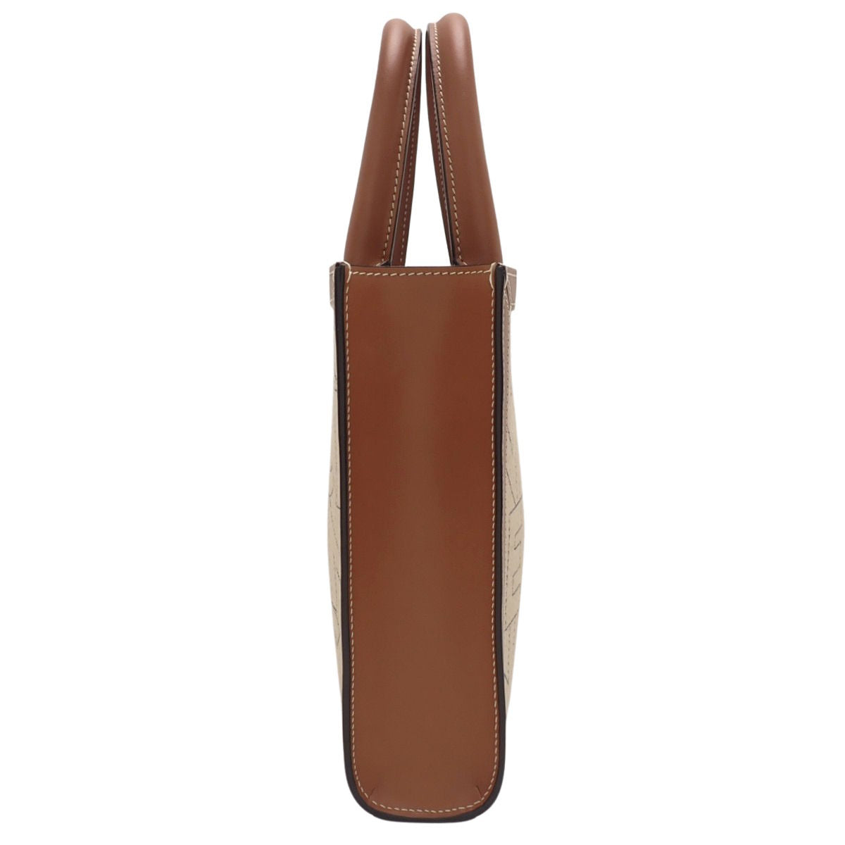 Mini Vertical Cabas Canvas Leather Beige Brown 193302EUK.0E