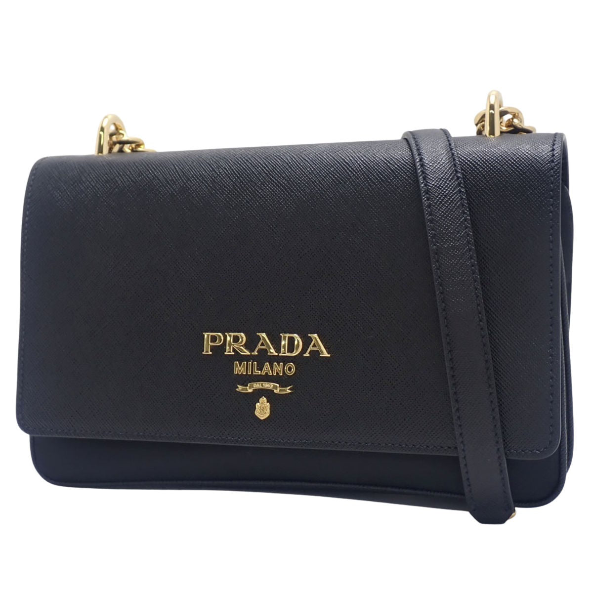 Saffiano 皮革链条单肩包 Tessuto NERO