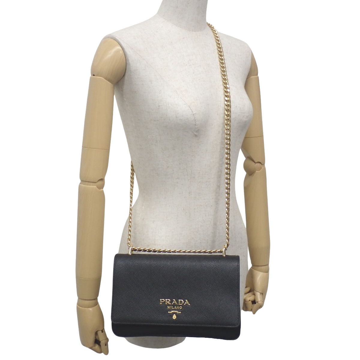 Saffiano 皮革链条单肩包 Tessuto NERO