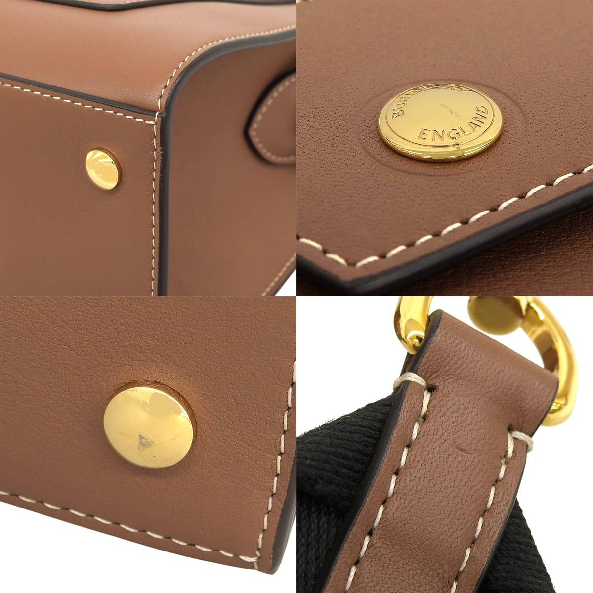 棕色皮革中号缝线口袋包（80367451）