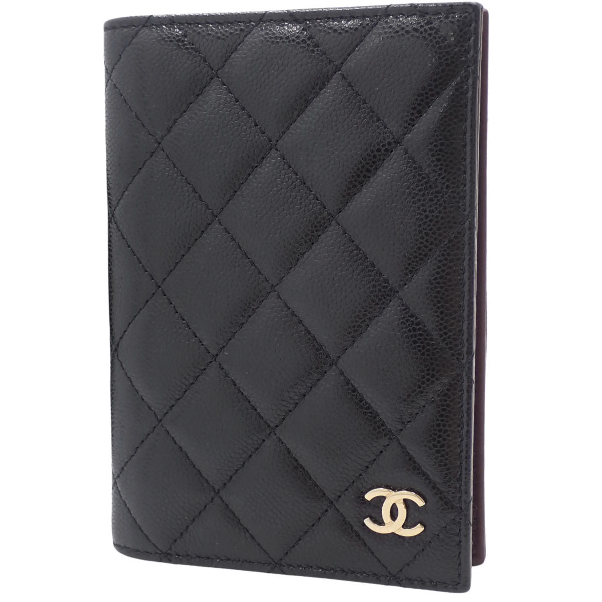 マトラッセ ココマーク パスポートケース キャビアスキン ブラック ボルドー