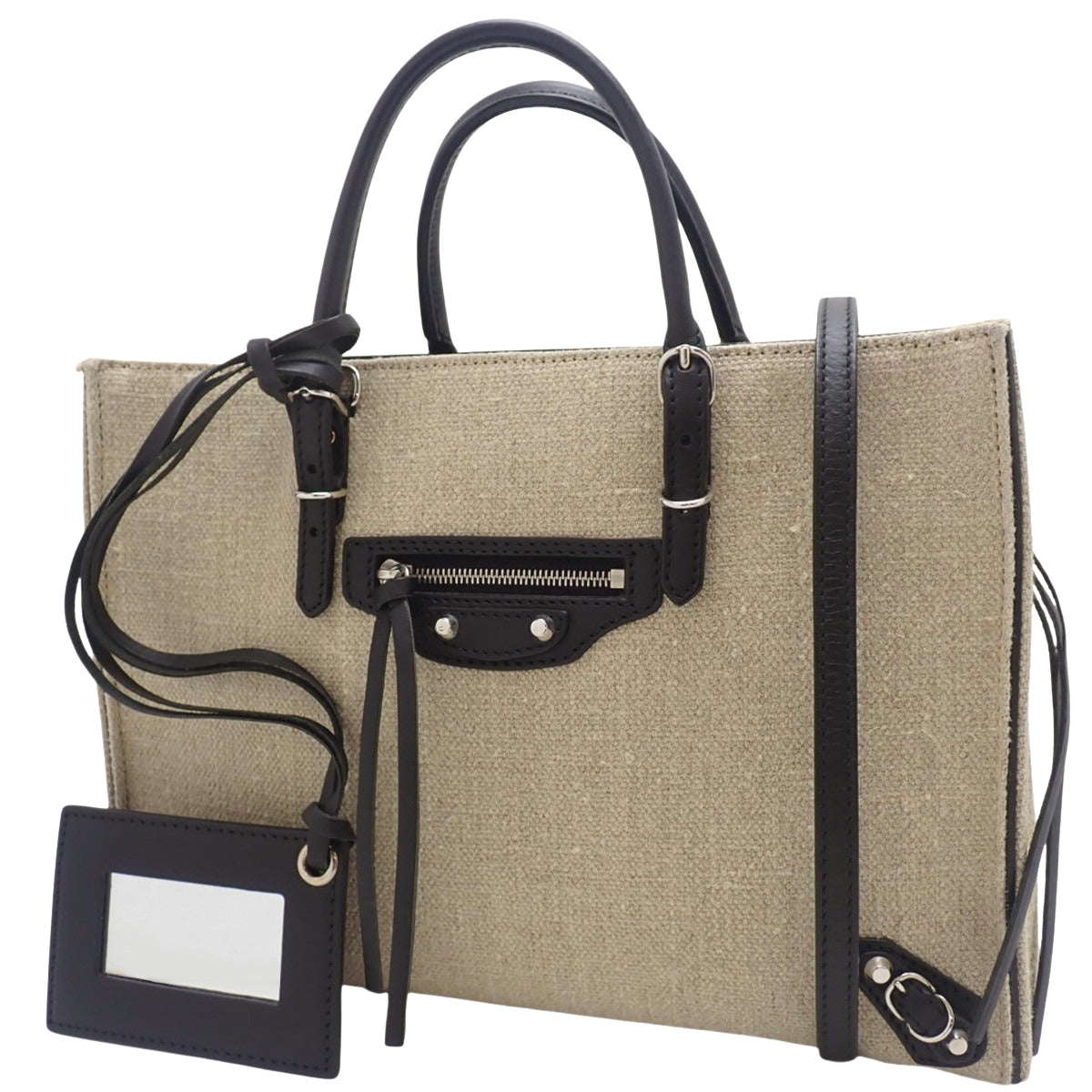 ペーパーミニ A6 キャンバス レザー ベージュ ブラック 370926