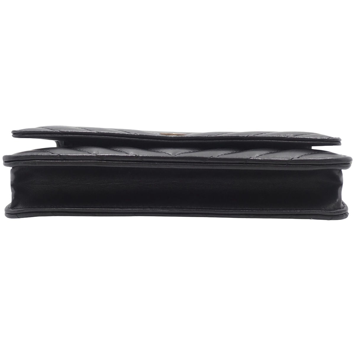 Vステッチ ココマーク ロング チェーンウォレット ラムスキン ブラック